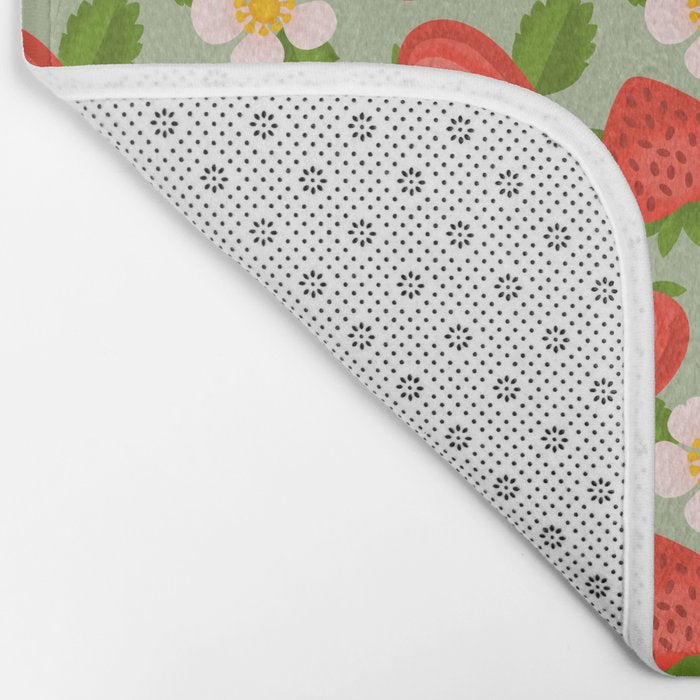 Strawberry Pattern on Mint Green Bath Mat Gallery Image 2