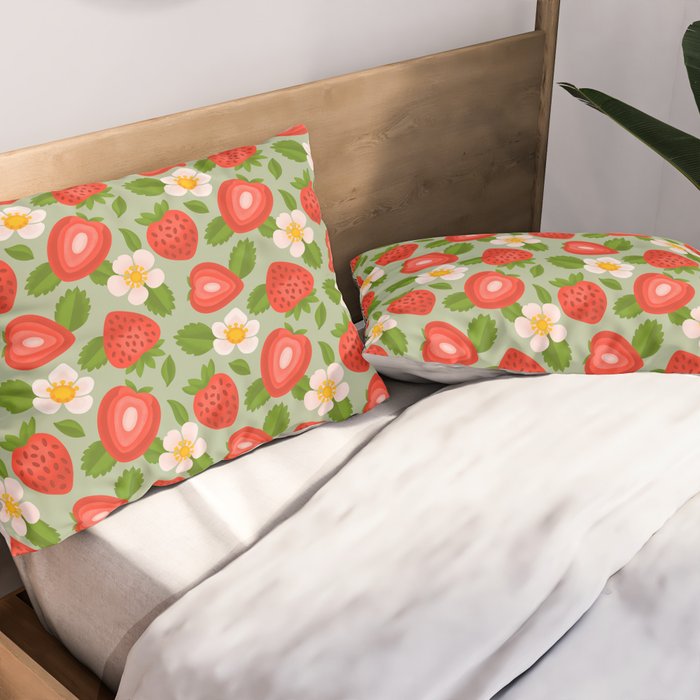 Strawberry Pattern on Mint Green Pillow Sham Gallery Image 2