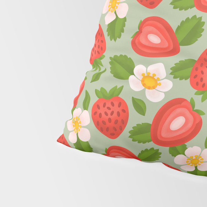 Strawberry Pattern on Mint Green Pillow Sham Gallery Image 4