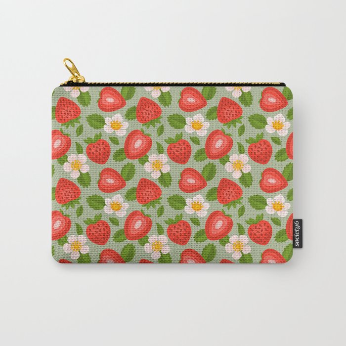 Strawberry Pattern on Mint Green Carry All Pouch Gallery Image 1