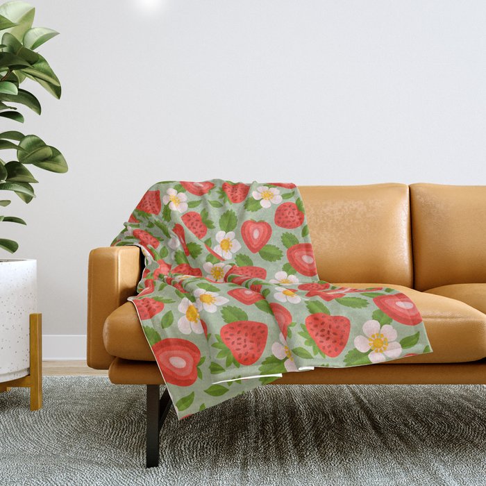 Strawberry Pattern on Mint Green Throw Blanket Gallery Image 1