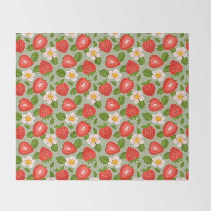 Strawberry Pattern on Mint Green Throw Blanket Gallery Image 2