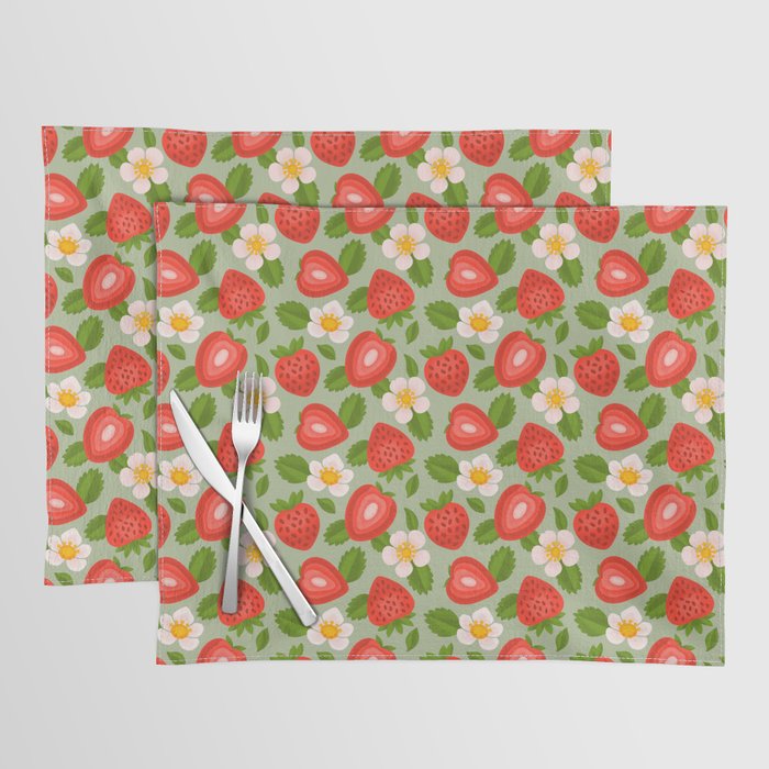 Strawberry Pattern on Mint Green Placemat Gallery Image 1