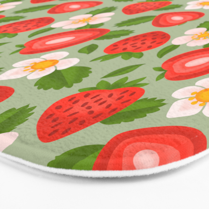 Strawberry Pattern on Mint Green Bath Mat Gallery Image 3