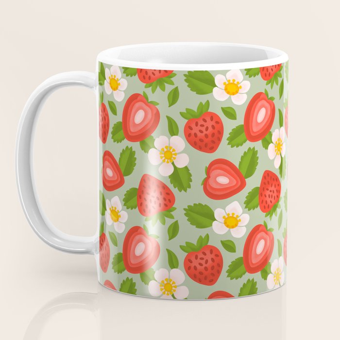 Strawberry Pattern on Mint Green Coffee Mug Gallery Image 3