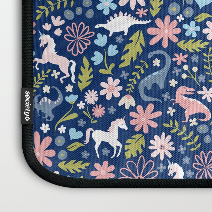 Dinosaur + Unicorn on Royal Blue Laptop Sleeve Gallery Image 3