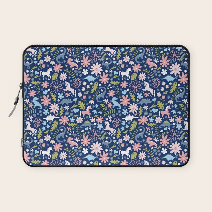 Dinosaur + Unicorn on Royal Blue Laptop Sleeve Gallery Image 1