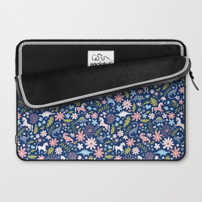 Dinosaur + Unicorn on Royal Blue Laptop Sleeve Gallery Image 2