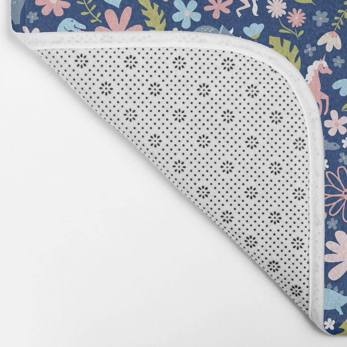 Dinosaur + Unicorn on Royal Blue Bath Mat Gallery Image 2
