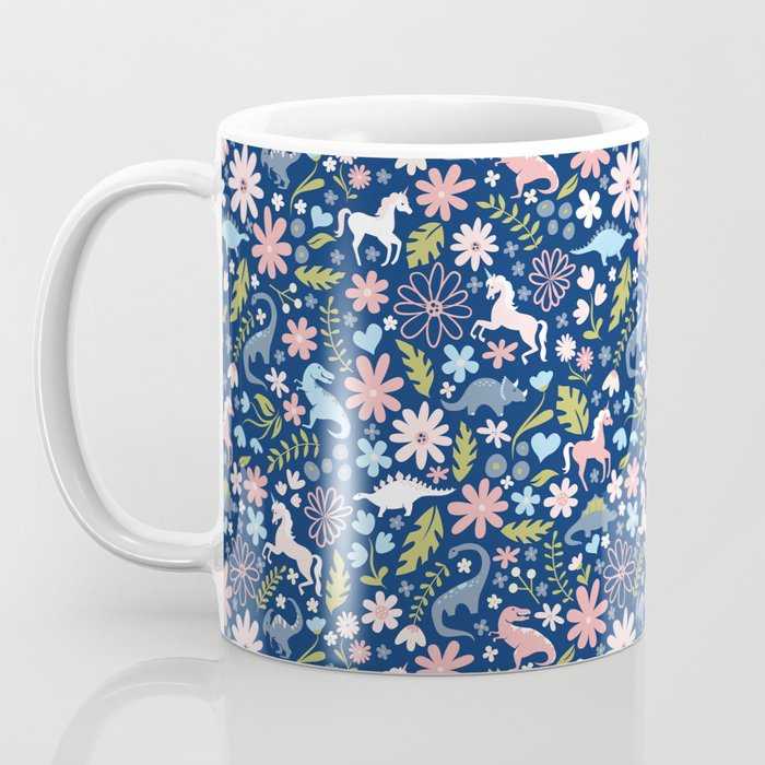 Dinosaur + Unicorn on Royal Blue Coffee Mug Gallery Image 3