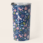 Dinosaur + Unicorn on Royal Blue Travel Mug Gallery Image 3