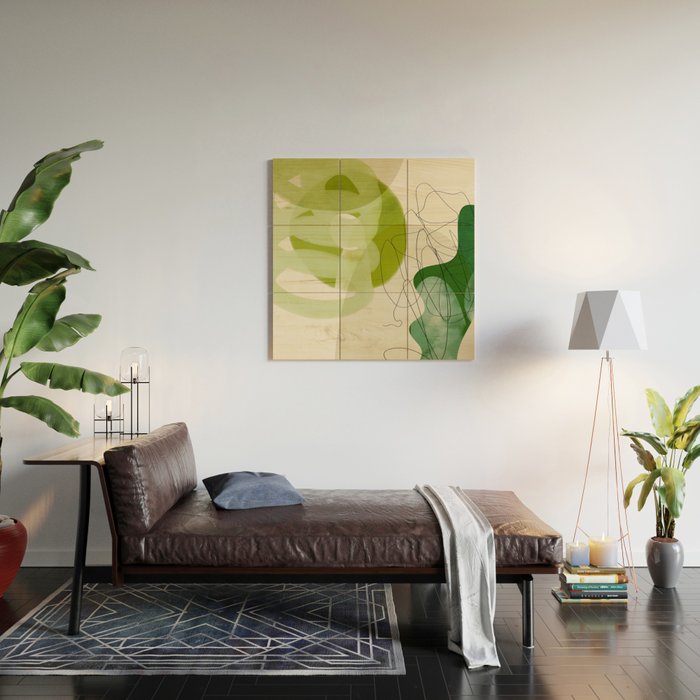 relations in green boho lines & shapes Wood Wall Art Gallery Image 2