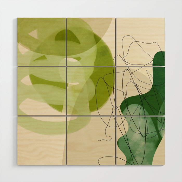 relations in green boho lines & shapes Wood Wall Art Gallery Image 1