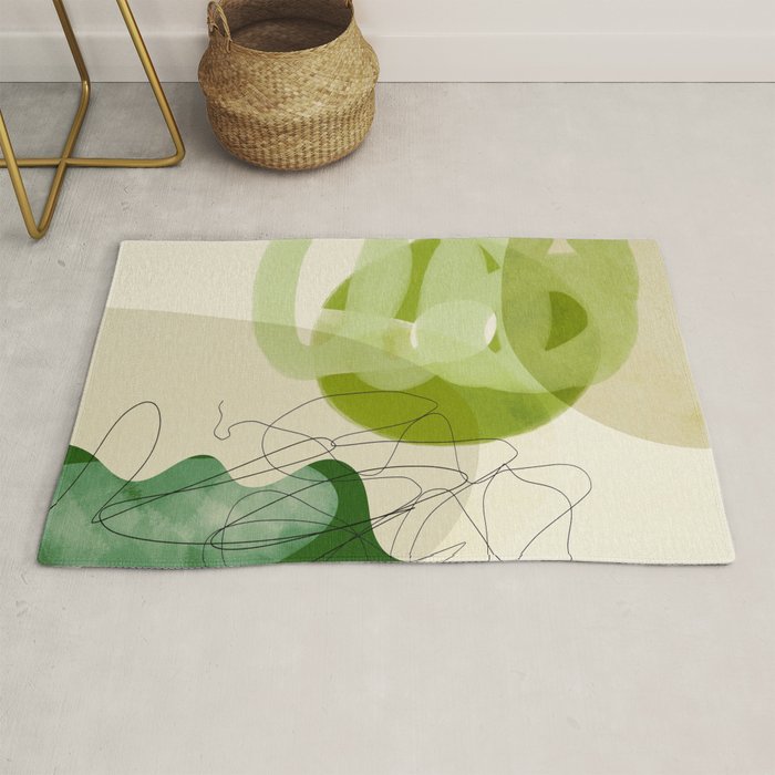 relations in green boho lines & shapes Rug Gallery Image 1