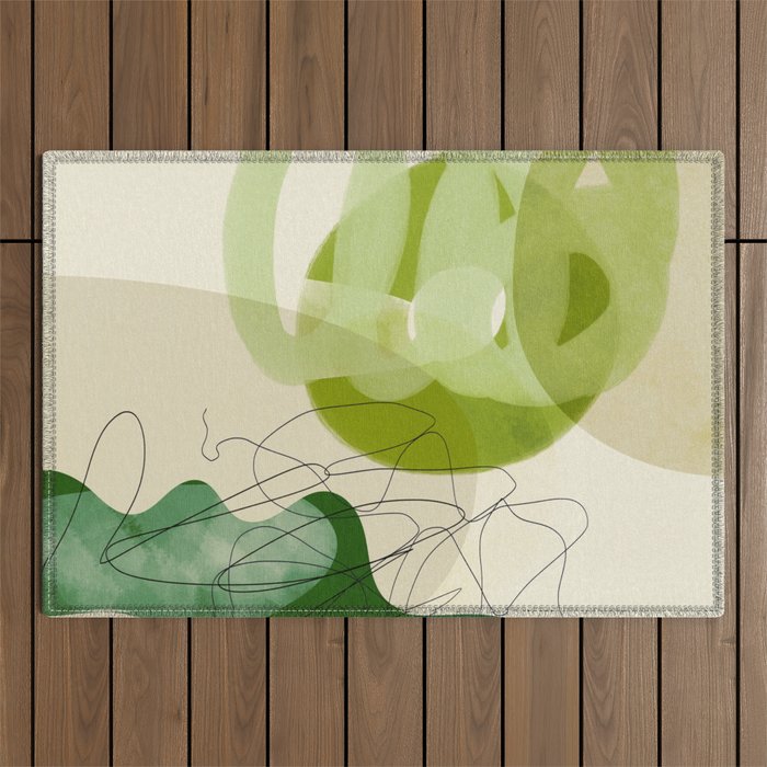 relations in green boho lines & shapes Outdoor Rug Gallery Image 1