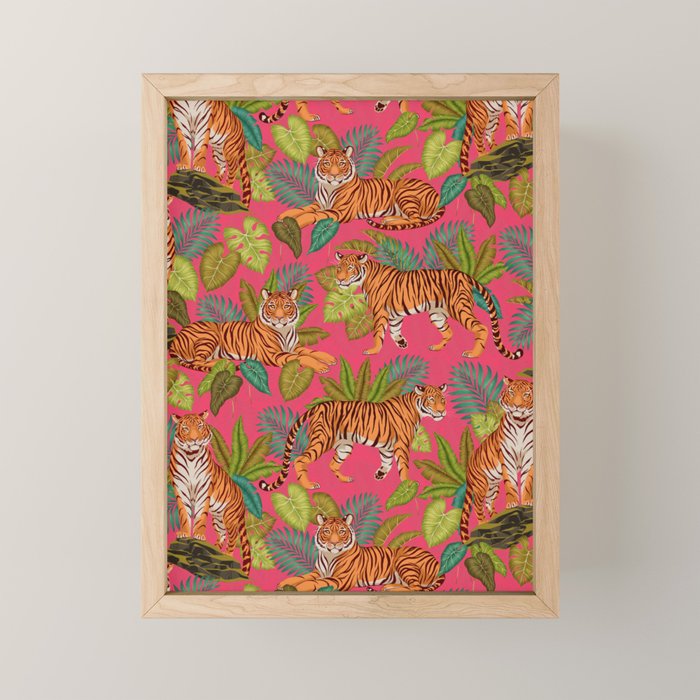 Tropical Tigers In Hot Pink Mini Art Print Gallery Image 1