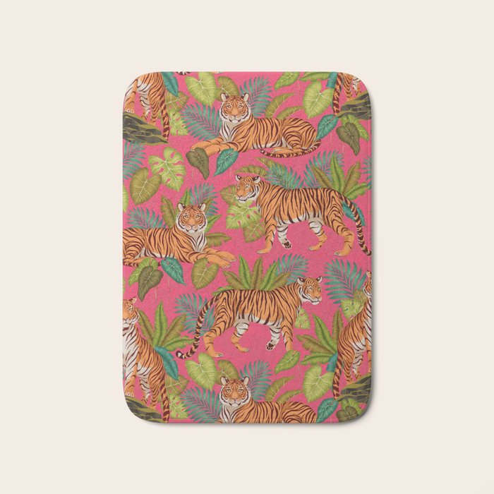 Tropical Tigers In Hot Pink Bath Mat Gallery Image 1