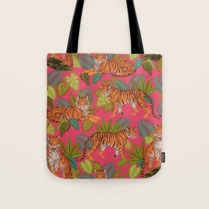 Tropical Tigers In Hot Pink Tote Bag Gallery Image 1