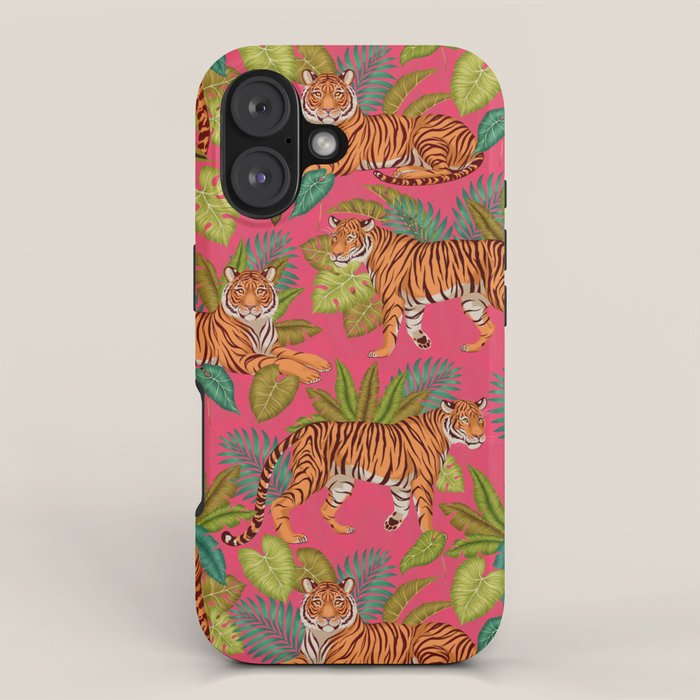 Tropical Tigers In Hot Pink iPhone Case Gallery Image 1