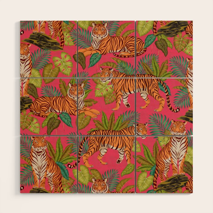 Tropical Tigers In Hot Pink Wood Wall Art Gallery Image 1