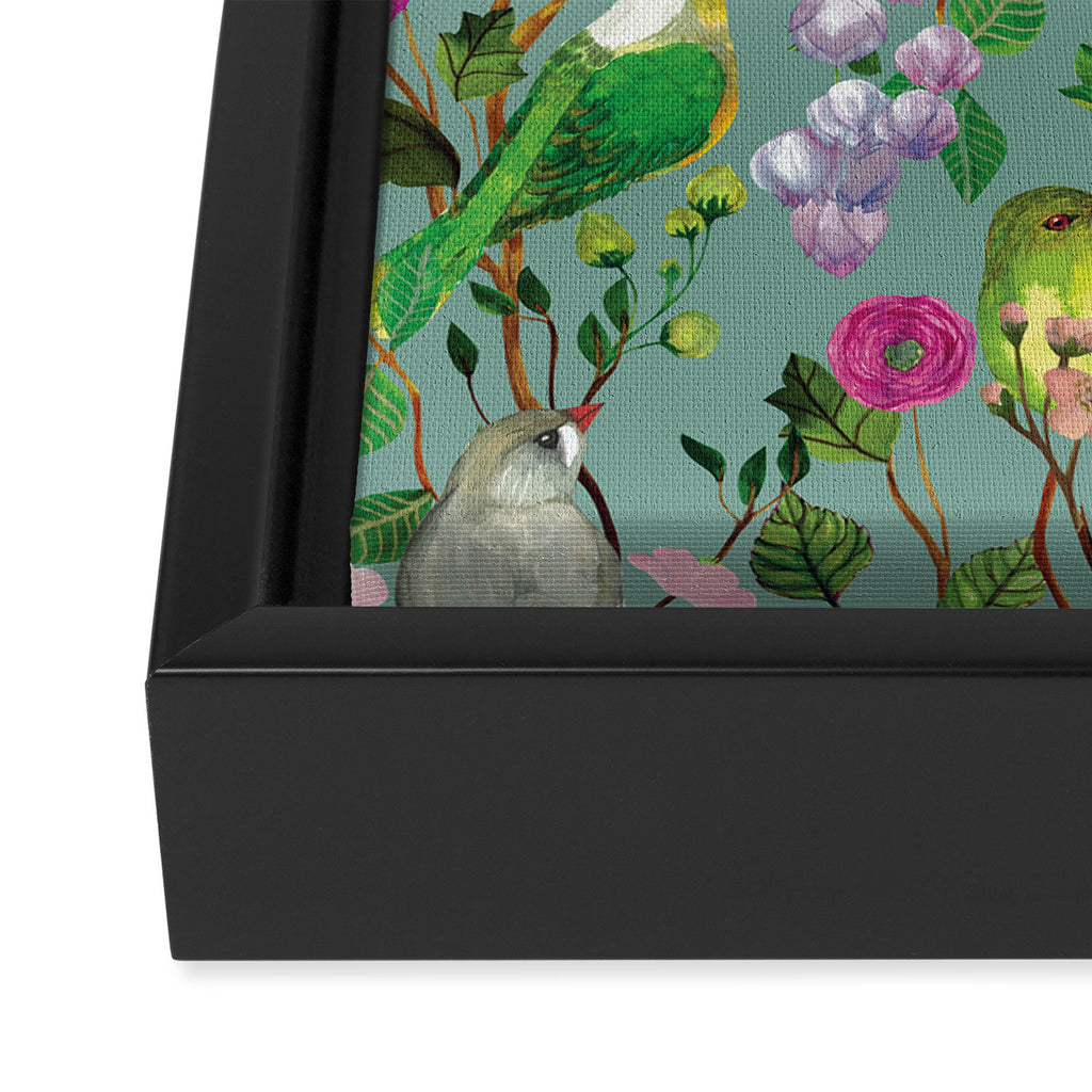 Birds and Blooms Chinoiserie {Duck Egg} Framed Canvas Print Gallery Image 3