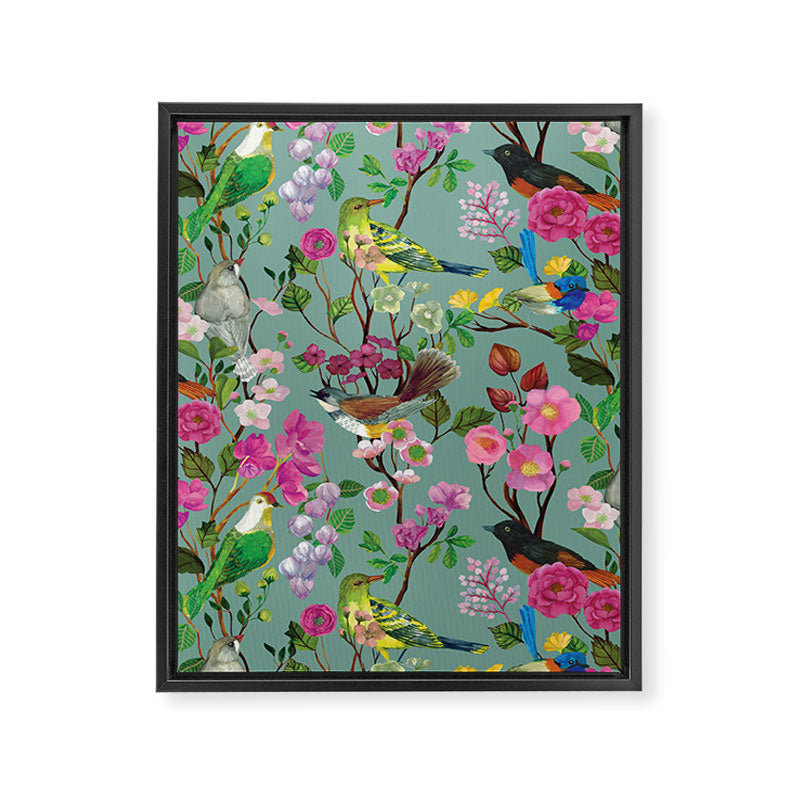 Birds and Blooms Chinoiserie {Duck Egg} Framed Canvas Print Gallery Image 6