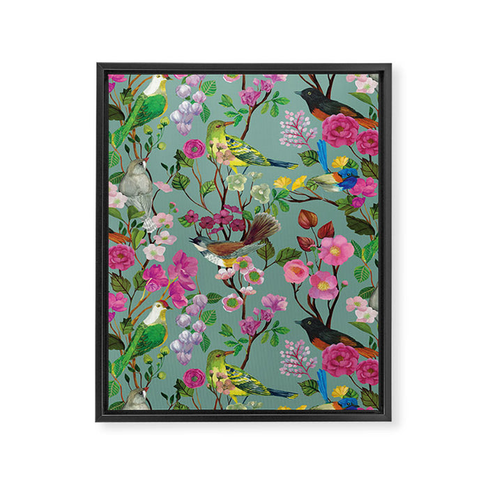 Birds and Blooms Chinoiserie {Duck Egg} Framed Canvas Print Gallery Image 1