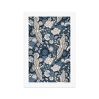 Cranes and Chrysanthemums - Indigo Blue Art Print Gallery Image 1
