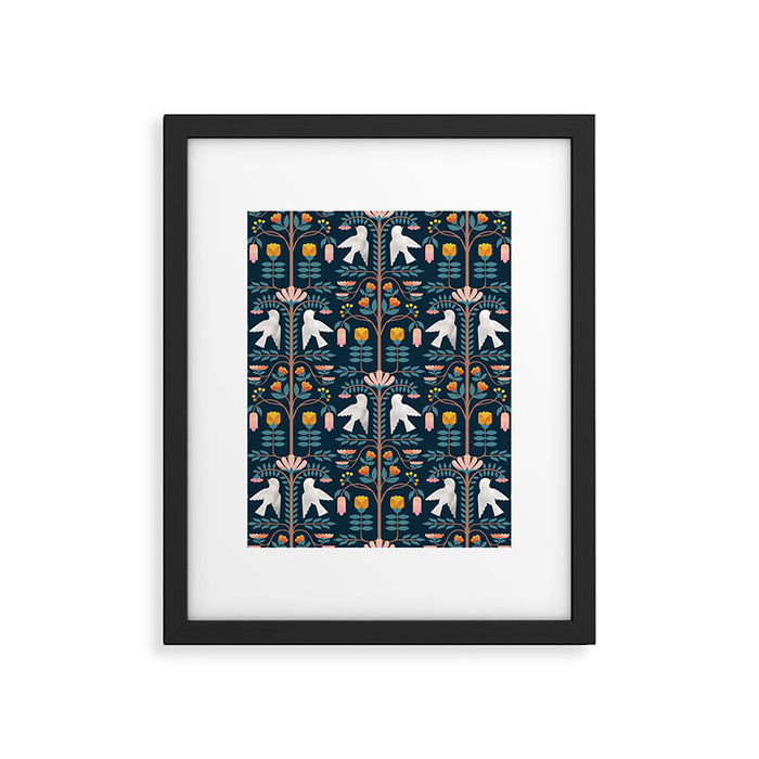 Folk Forest Scandinavian Birds Framed Art Print Gallery Image 1