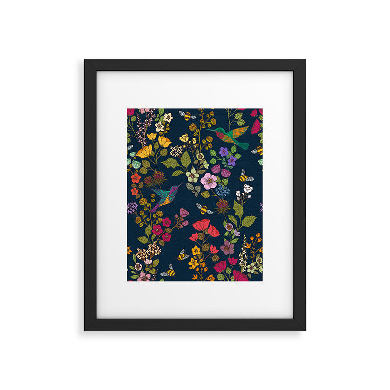 Hummingbirds and Bees {Deep Blue} Framed Art Print Gallery Image 6