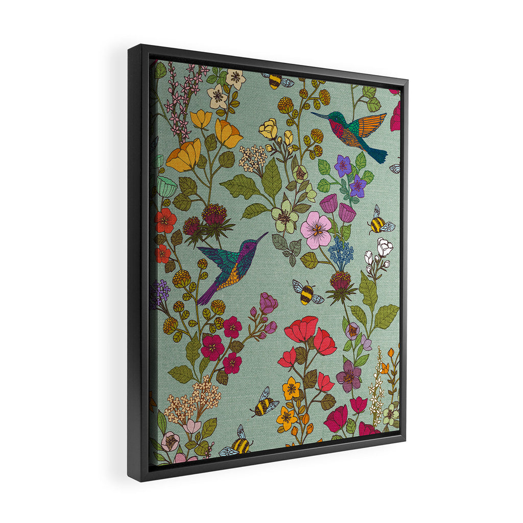 Hummingbirds and Bees {Duck Egg} Framed Canvas Print Gallery Image 2