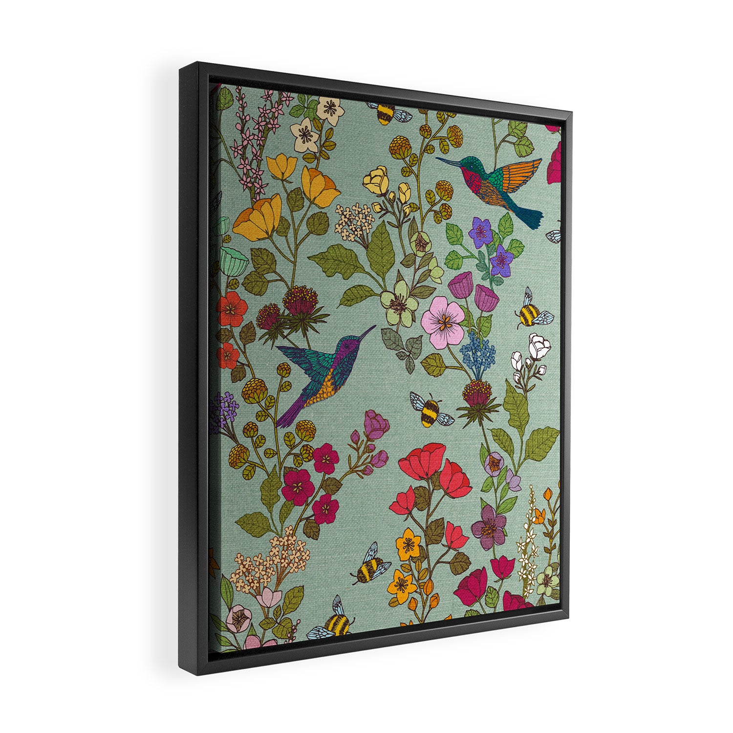 Hummingbirds and Bees {Duck Egg} Framed Canvas Print Gallery Image 2