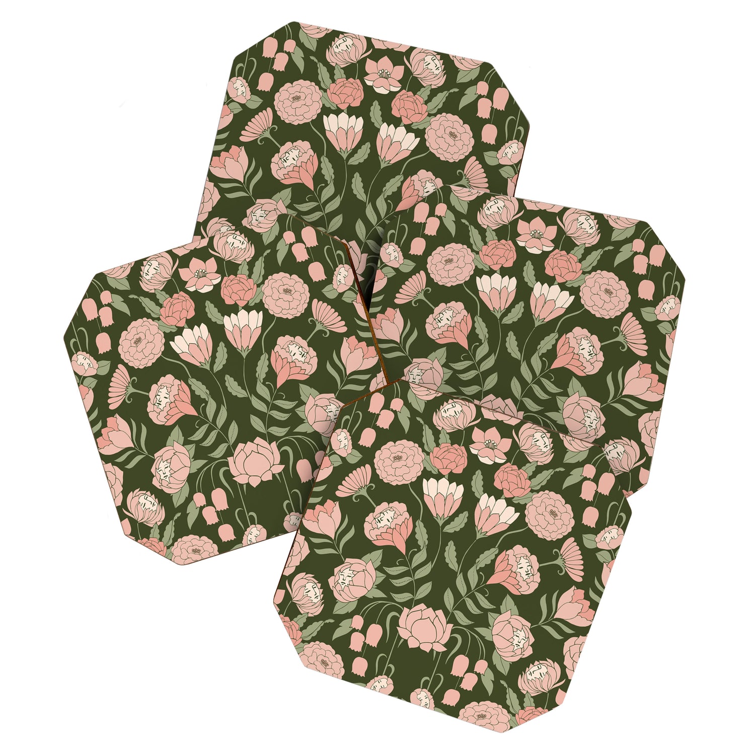 Mystery Garden Victorian Green Floral Faces Coaster Gallery Image 1