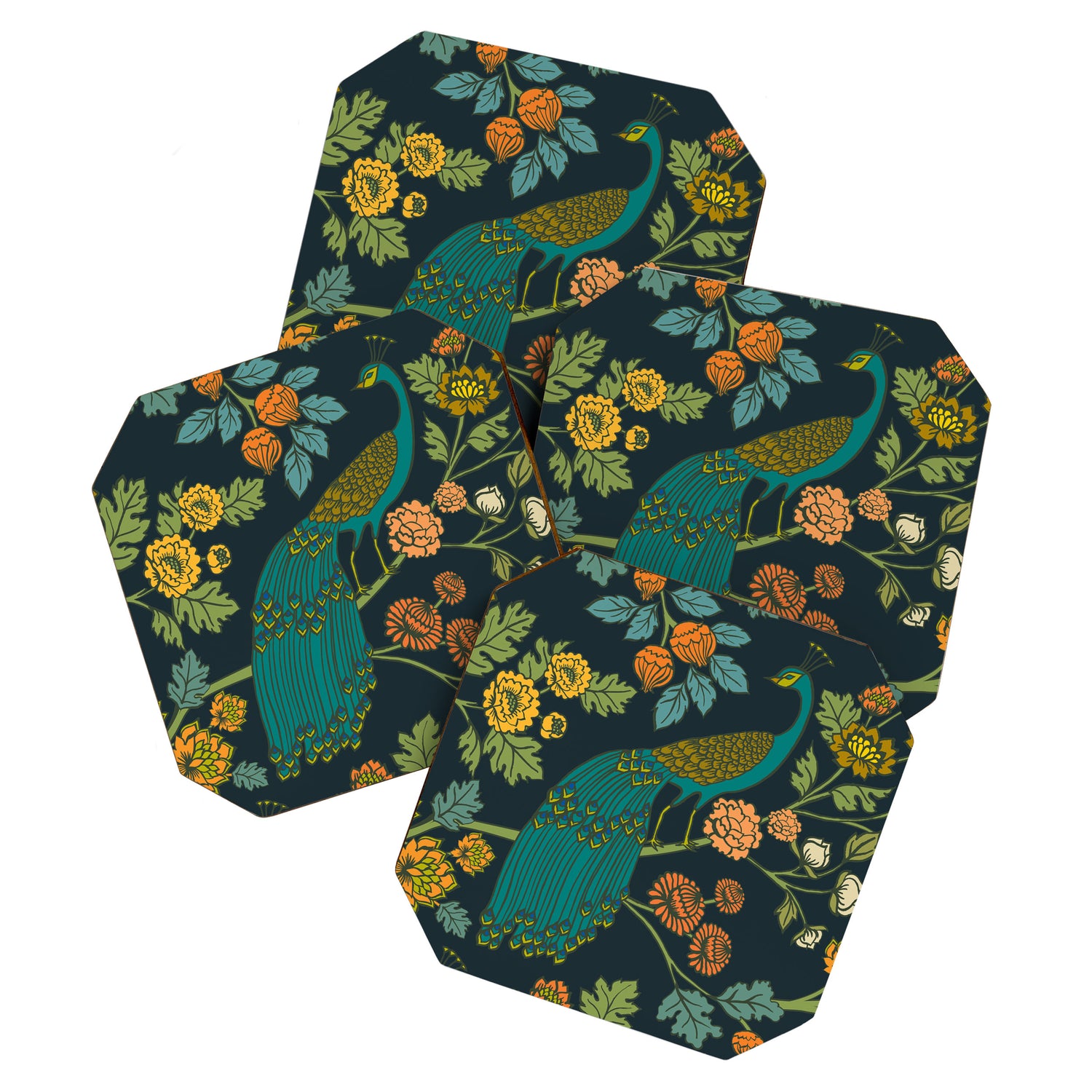 Peacock Garden Midnight Wonderland Chinoiserie Coaster Gallery Image 1