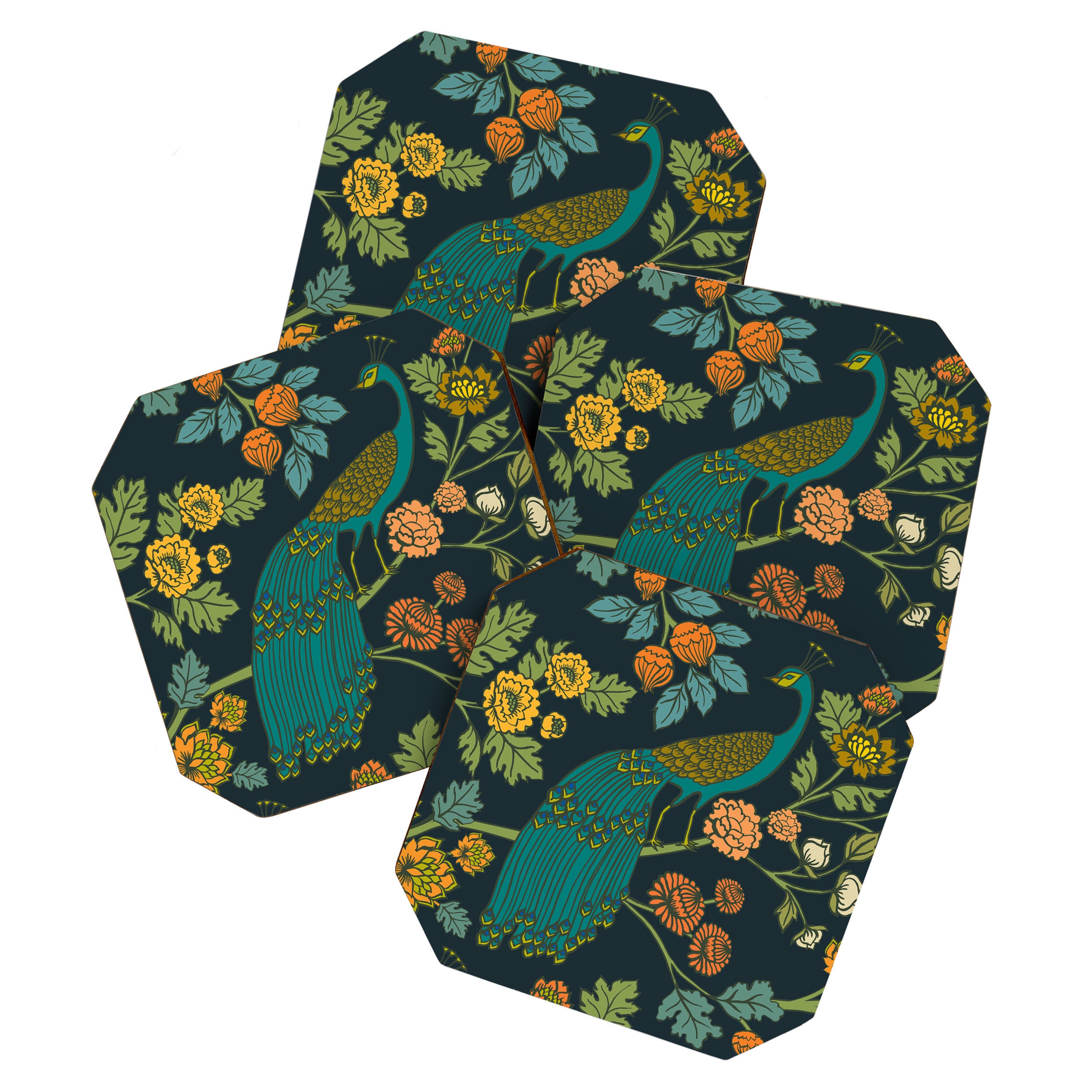 Peacock Garden Midnight Wonderland Chinoiserie Coaster Gallery Image 1