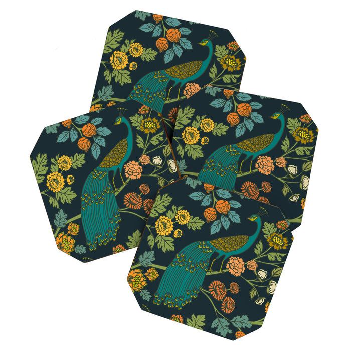 Peacock Garden Midnight Wonderland Chinoiserie Coaster Gallery Image 1