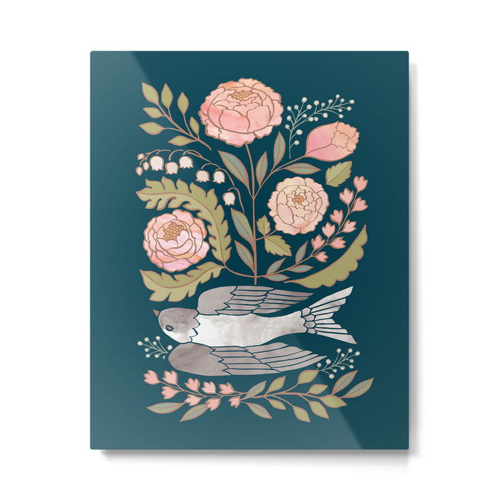 Peony Garden Dove Metal Print Gallery Image 1
