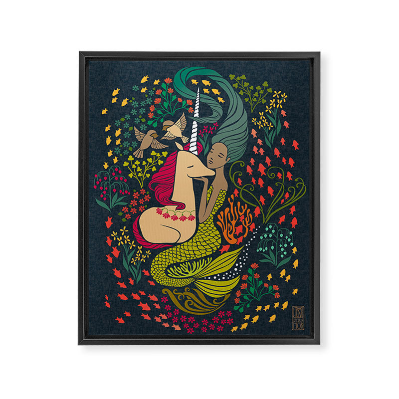 The Mermaid and the Unicorn Framed Canvas Print Gallery Image 6