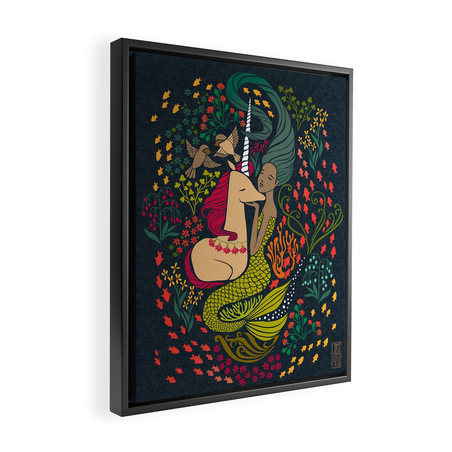 The Mermaid and the Unicorn Framed Canvas Print Gallery Image 2