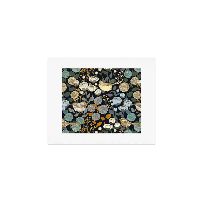 Winter Garden Birds Black Art Print Gallery Image 1