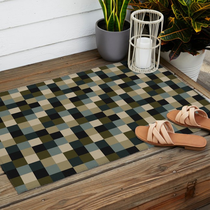 Bold Earthy Checks Pattern - Small IV Outdoor Rug Gallery Image 2