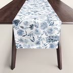 Watercolor florals in blue Table Runner Gallery Image 1