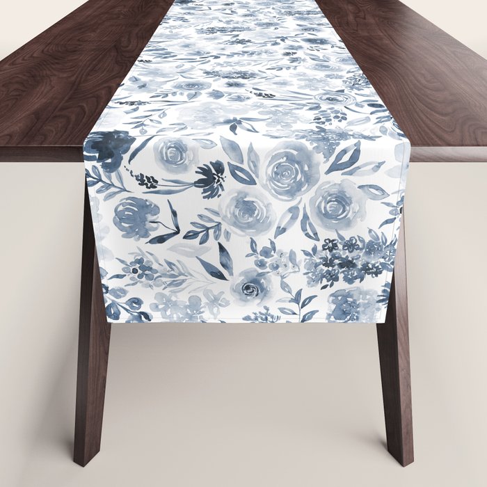 Watercolor florals in blue Table Runner Gallery Image 1