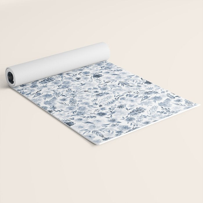 Watercolor florals in blue Yoga Mat Gallery Image 2