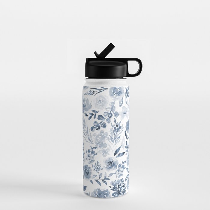 Watercolor florals in blue Water Bottle Gallery Image 1