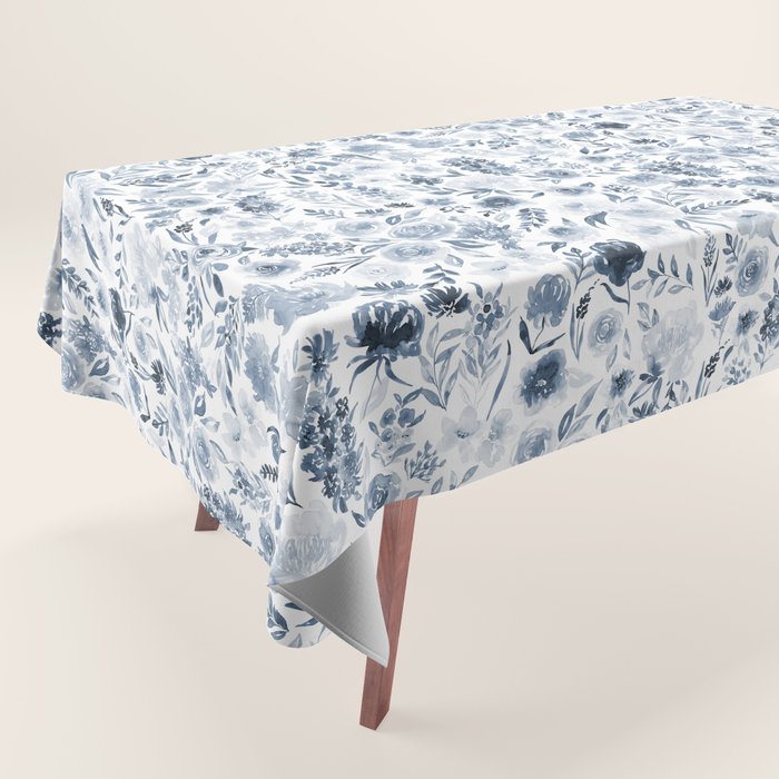 Watercolor florals in blue Tablecloth Gallery Image 1