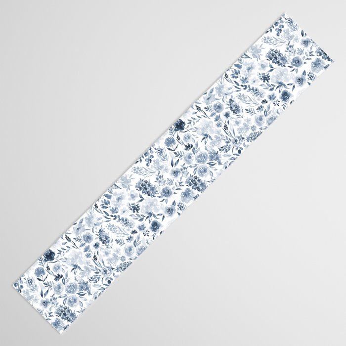 Watercolor florals in blue Table Runner Gallery Image 3