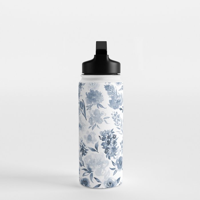 Watercolor florals in blue Water Bottle Gallery Image 3