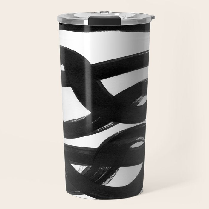 Knots Black & White Minimalist Ink Tribal Mid Century Pattern Dark Painting Pattern Travel Mug Gallery Image 1