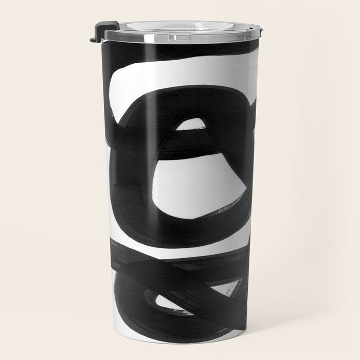 Knots Black & White Minimalist Ink Tribal Mid Century Pattern Dark Painting Pattern Travel Mug Gallery Image 3